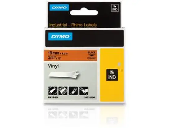 Schriftband-Kassette Dymo S0718500 18436 Rhino 19mm x 5,5m, schwarz auf orange