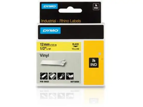 Schriftband-Kassette Dymo S0718450 18432 Rhino 12mm x 5,5m, schwarz auf gelb