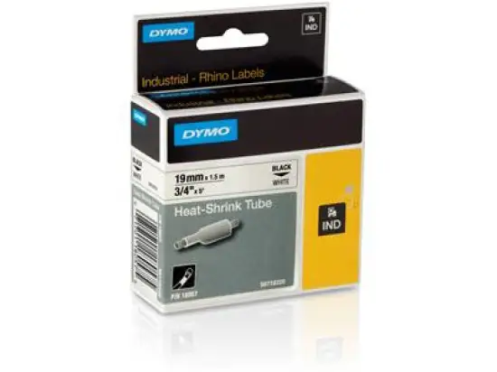 Schriftband-Kassette Dymo S0718330 18057 Rhino 19mm x 1,5m, Heißschrumpfschlauch IND, schwarz auf weiß
