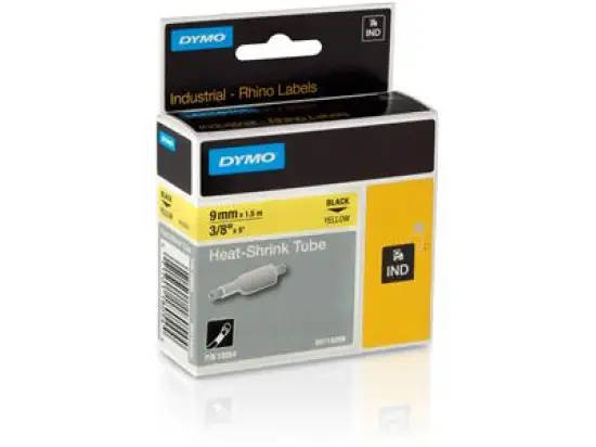 Schriftband-Kassette Dymo S0718290 18054 Rhino 9mm x 1,5m, Heißschrumpfschlauch IND, schwarz auf gelb