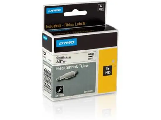 Schriftband-Kassette Dymo S0718280 18053 Rhino 9mm x 1,5m, Heißschrumpfschlauch IND, schwarz auf weiß