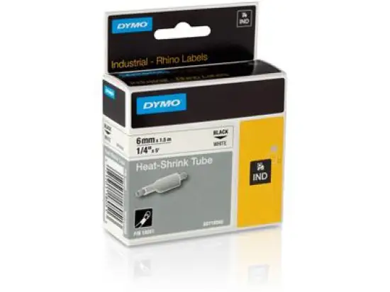 Schriftband-Kassette Dymo S0718260 18051 Rhino 6mm x 1,5m, Heißschrumpfschlauch IND, schwarz auf weiß
