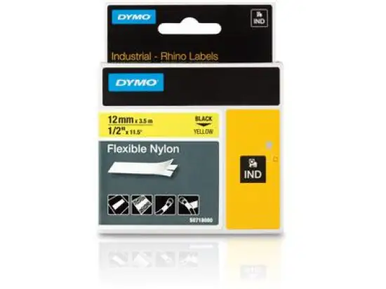 Schriftband-Kassette Dymo S0718080 18490 Rhino 12mm x 3,5m, schwarz auf gelb, Pack 5 Stk