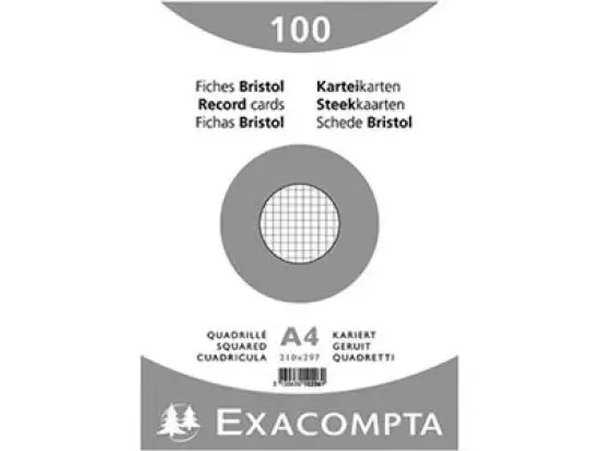 Karteikarten Exacompta 10206E A4 kariert weiß, Pack 100 Stk