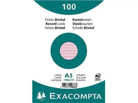 Karteikarten Exacompta 10838SE A5 liniert rosa, Pack 100 Stk