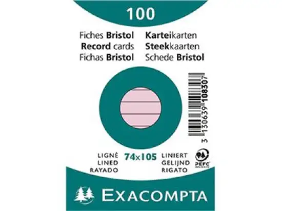 Karteikarten Exacompta 10830SE A7 liniert rosa, Pack 100 Stk