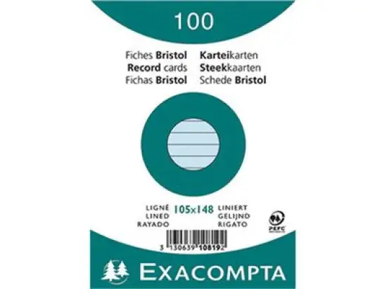 Karteikarten Exacompta 10819SE A6 liniert blau, Pack 100 Stk