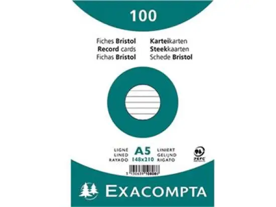 Karteikarten Exacompta 10808SE A5 liniert weiß, Pack 100 Stk