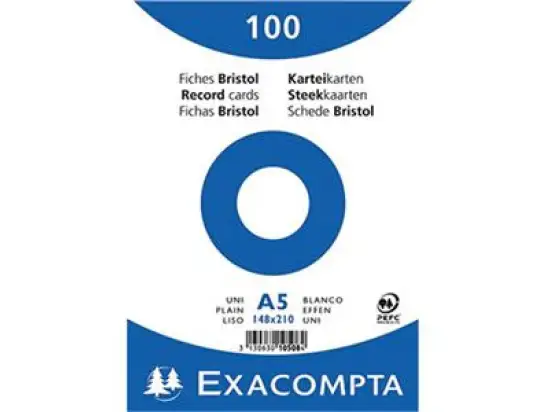Karteikarten Exacompta 10508E A5 blanko weiß, Pack 100 Stk