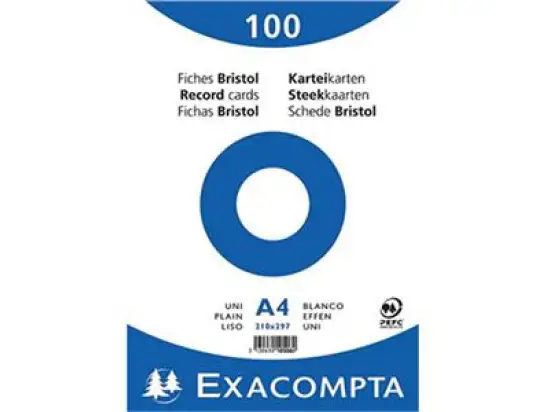 Karteikarten Exacompta 10506E A4 blanko weiß, Pack 100 Stk