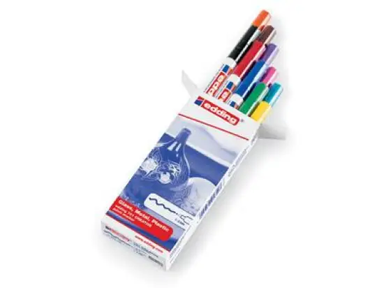 Glanzlack-Marker Edding 751 4-751-9-999 1-2mm, Rundspitze, 10er-Set, schwarz, rot, blau, grün, gelb, orange, braun, violett, rosa, hellblau