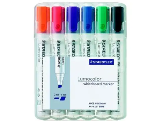 Whiteboardmarker Staedtler 351BWP6 351 B WP6 Lumocolor 2-5mm, Keilspitze, 6er-Box, rot, blau, orange, grün, violett, schwarz