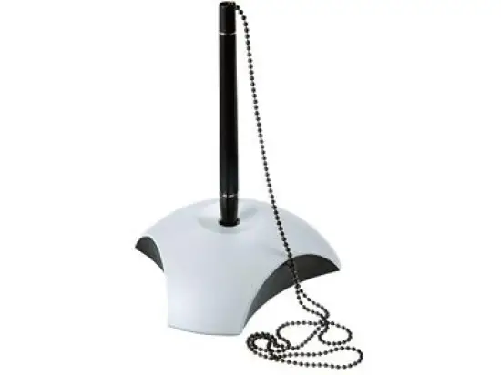 Kugelschreiberständer HAN 1751-31 Delta Kunststoff (PS), lichtgrau/schwarz, mit Kugelschreiber, mit Kette, Schreibfarbe: schwarz