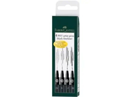 Zeichentuschestift Faber-Castell 167115 Pitt artist pen 4er-Etui schwarz M/F/S/XS, Pack 5 Stk