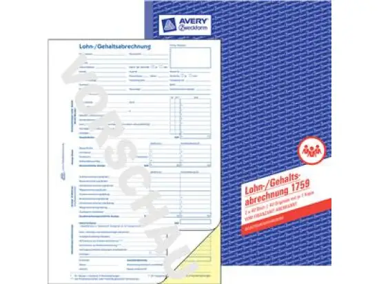 Lohnabrechnung Avery Zweckform 1759 A4 2 x 40 Blatt selbstdurchschreibend SD