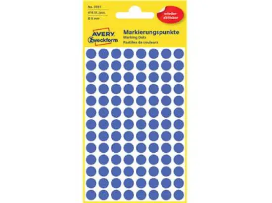 Markierungspunkte Avery Zweckform 3591 8mm blau wiederablösbar, Pack 416 Stk/4 Blatt