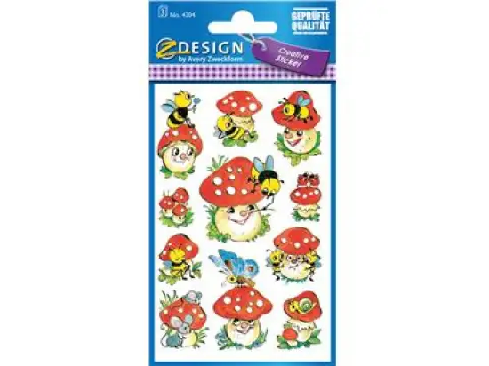 Schmuck-Etiketten Avery Zweckform 4304 Lustige Pilze, Pack 10 x 33 Stk/3 Blatt