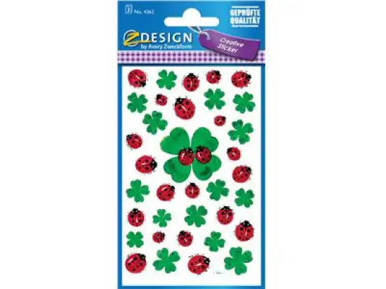 Schmuck-Etiketten Avery Zweckform 4362 Kleeblätter + Käfer, Pack 108 Stk/3 Blatt
