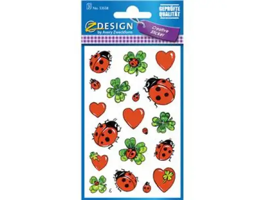 Schmuck-Etiketten Avery Zweckform 53558 Marienkäfer + Herzen, Pack 10 x 57 Stk/3 Blatt