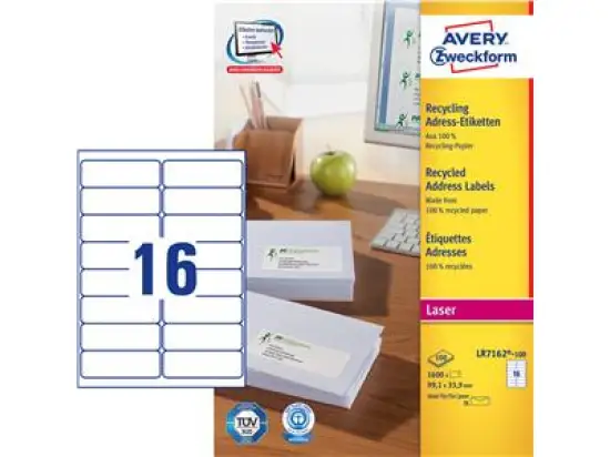 Adressetiketten Avery Zweckform 7162-100 99,1 x 33,9 mm weiß, Pack 1600 Stk/100 Blatt