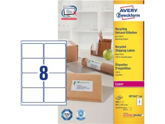 Adressetiketten Avery Zweckform 7165-100 99,1 x 67,7 mm weiß, Pack 800 Stk/100 Blatt