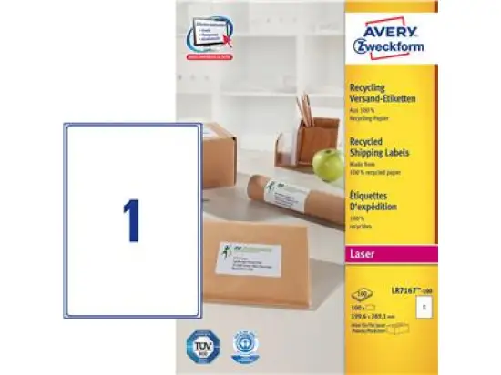 Versand-Etiketten Avery Zweckform 7167-100 199,6 x 289,1 mm weiß, Pack 100 Stk/100 Blatt