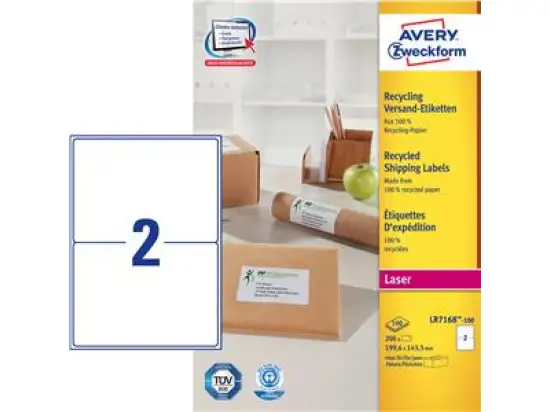 Versand-Etiketten Avery Zweckform LR7168-100 199,6 x 143,5 mm weiß, Pack 200 Stk/100 Blatt