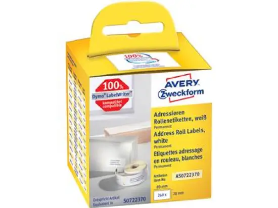 Adressetiketten Avery Zweckform AS0722370 89 x 28 mm selbstklebend weiß, Pack 2 Rollen je 130 Stk