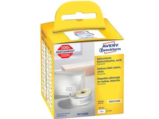 Adressetiketten Avery Zweckform AS0722400 89 x 36 mm selbstklebend weiß, Pack 2 Rollen je 260 Stk