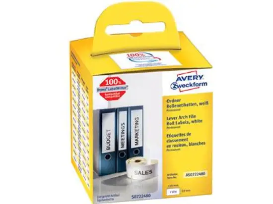 Ordner-Rückenschild Etiketten Avery Zweckform AS0722480 190 x 59 mm selbstklebend weiß, Rolle 110 Stk
