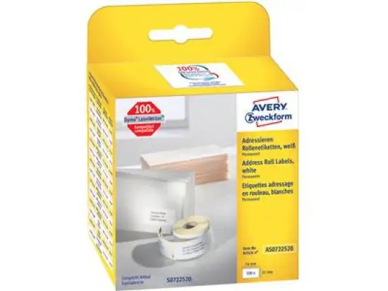 Rücksende-Etiketten Avery Zweckform AS0722520 25 x 54 mm selbstklebend weiß, Rolle 500 Stk