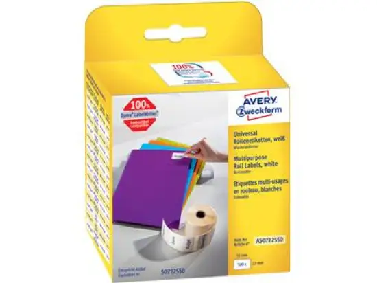 Vielzweck-Etiketten Avery Zweckform AS0722550 19 x 51 mm selbstklebend wiederablösbar weiß, Rolle 500 Stk