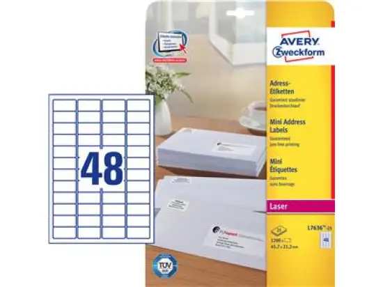Mini-Etiketten Avery Zweckform L7636-25 45,7 x 21,2 mm weiß, Pack 1200 Stk/25 Blatt