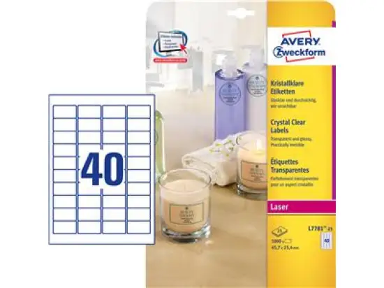Etiketten Avery Zweckform L7781-25 45,7 x 25,4 mm kristallklar, Pack 1000 Stk/25 Blatt