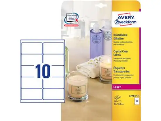 Etiketten Avery Zweckform L7783-25 96x50,8mm kristallklar, Pack 250 Stk/25 Blatt