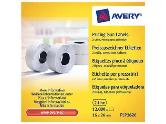 Auszeichnungsetiketten Avery Zweckform PLP1626 16 x 26 mm, 2-zeilig, weiß, selbstklebend, Pack 12000 Stk