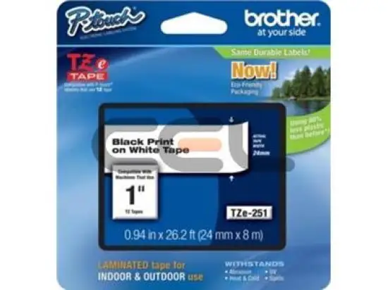 Schriftband-Kassette Brother TZe-251CIV schwarz auf weiß 24mm/8m, Pack 20 Stk