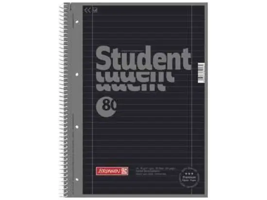 Collegeblock Brunnen 10-67927190 1067927190 Student A4 liniert onyx, Lineatur 27 80 Blatt, Pack 5 Stk