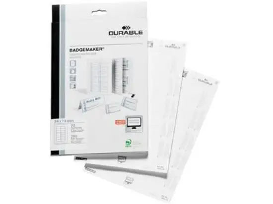 Einsteckschilder Durable 1425-02 142502 Badgemaker 34x74mm weiß A4 Bogen druckergeeignet, Pack 280 Stk