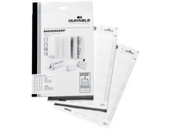 Einsteckschilder Durable 1452-02 145202 Badgemaker 40x60mm weiß A4 Bogen druckergeeignet, Pack 360 Stk