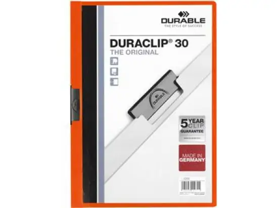 Klemmmappe Durable 2200-09 220009 Duraclip 30 orange A4 transparentes Deckblatt, für ca. 30 Seiten