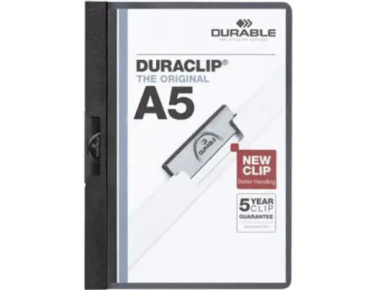 Klemmmappe Durable 2217-01 221701 Duraclip A5 schwarz 30 Blatt transparentes Deckblatt, Pack 25 Stk