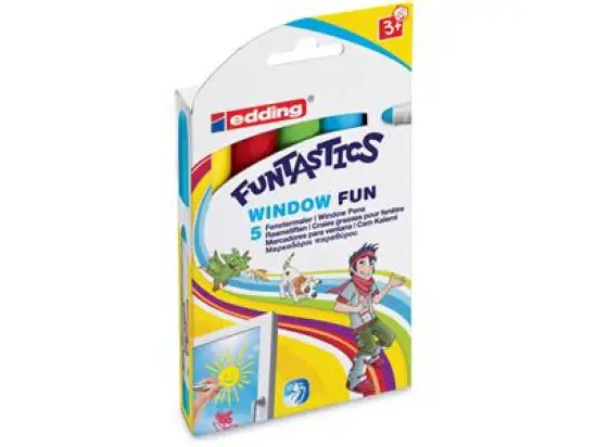 Fenstermarker Edding 16 Funtastics 4-16-5 2-6mm, Rundspitze, 5er-Set, rot, gelb, braun, hellblau, neongrün