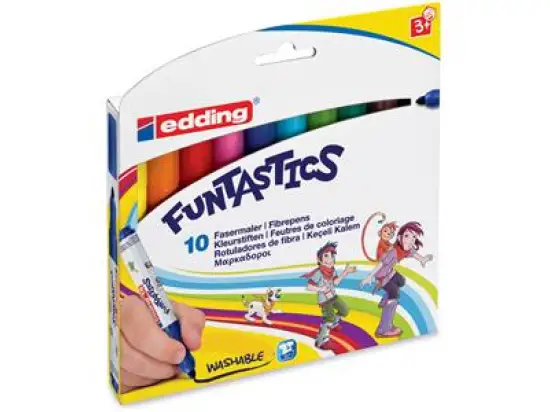 Fasermaler Edding 14 Funtastics 4-14-10 3mm, Rundspitze, auswaschbar, 10er Set, schwarz, rot, blau, grün, gelb, orange, braun, rosa, hellblau, hellgrün