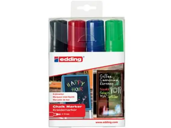 Kreidemarker Edding 4090 4-4090-4999 4-15mm, Keilspitze, 4er-Set, schwarz, rot, blau, grün