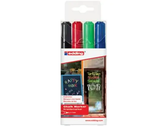 Kreidemarker Edding 4095 4-4095-4999 2-3mm, Rundspitze, 4er-Set, schwarz, rot, blau, grün