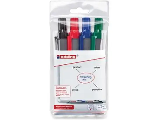 Whiteboardmarker Edding retract 12 4-12-4 1,5-3mm, Rundspitze, Druckmechanik, 4er-Etui, schwarz, rot, blau, grün