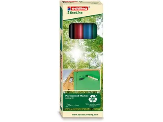 Permanentmarker Edding 25 EcoLine 4-25-4 1mm, Rundspitze, 4er Set, schwarz, rot, blau, grün