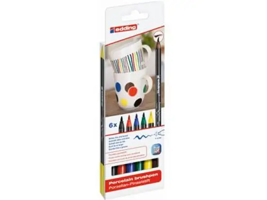 Porzellan-Pinselstift Edding 4200 4-4200-6 1-4mm 6er-Set, Schreibfarben: je 1x schwarz, rot, blau, grün, gelb, braun