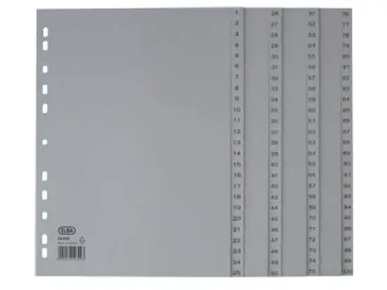 Zahlen-Register Oxford 100204663 A4 1-100 PP grau 100 Taben, Pack 5 Stk
